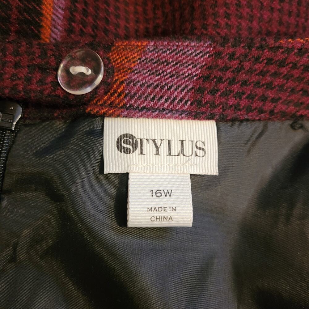 Stylus Plaid Skirt 16W Preppy Academia Wool Feel Lined Workwear Classic Plus - Picture 5 of 9